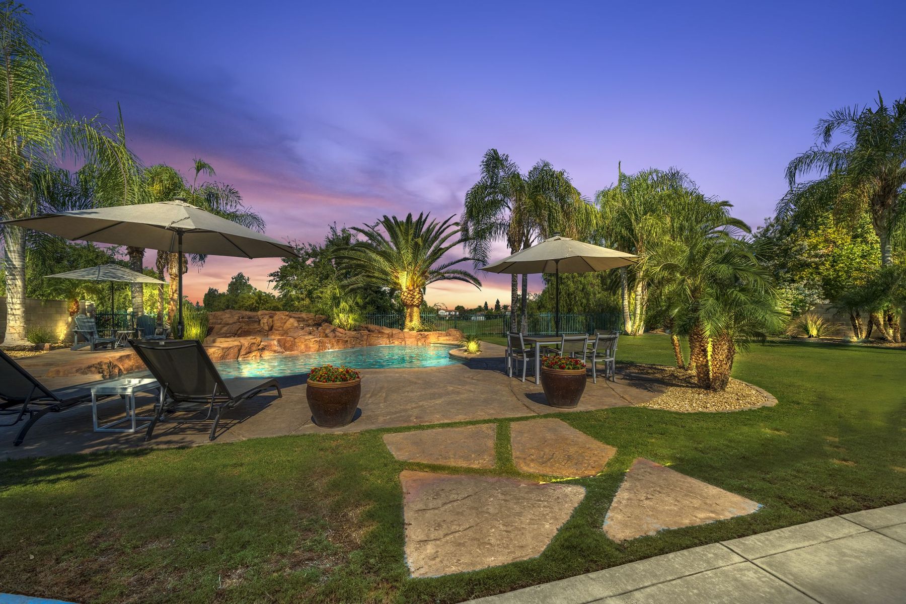 Twilight exterior of a listed Bakersfield home